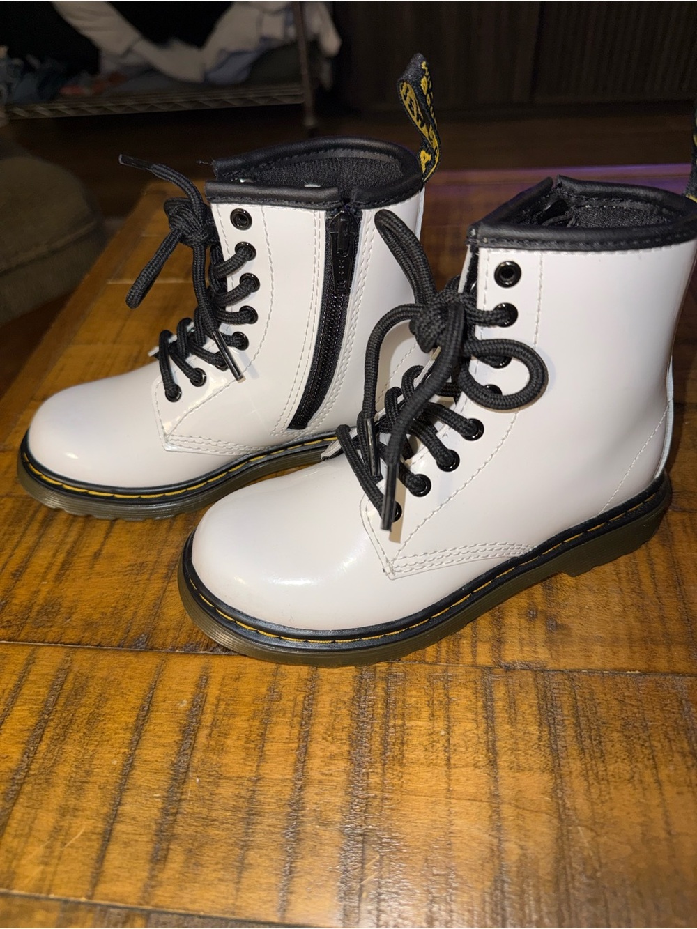 Girls White Patent Leather Dr Martens